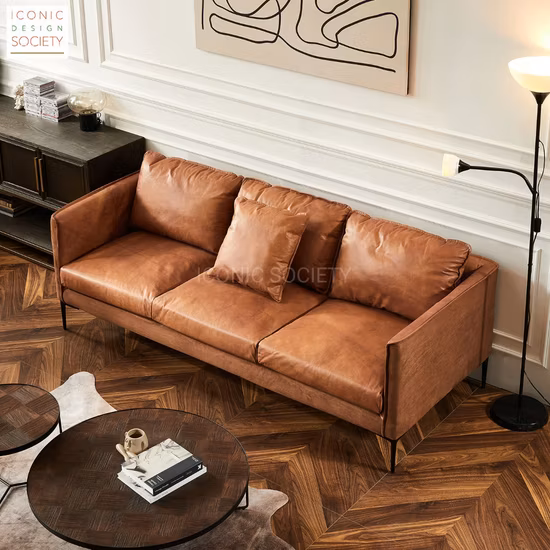 Modern Living Room Furniture Wooden Frame Iron Legs Hotel Home Office Leisure Couch Sets Velvet Fabric Genuine Leather Sofa
