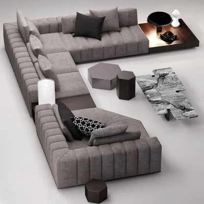 Современная итальянская домашняя мебель для виллы, гостиной, дивана, углового дивана из кожи и ткани.